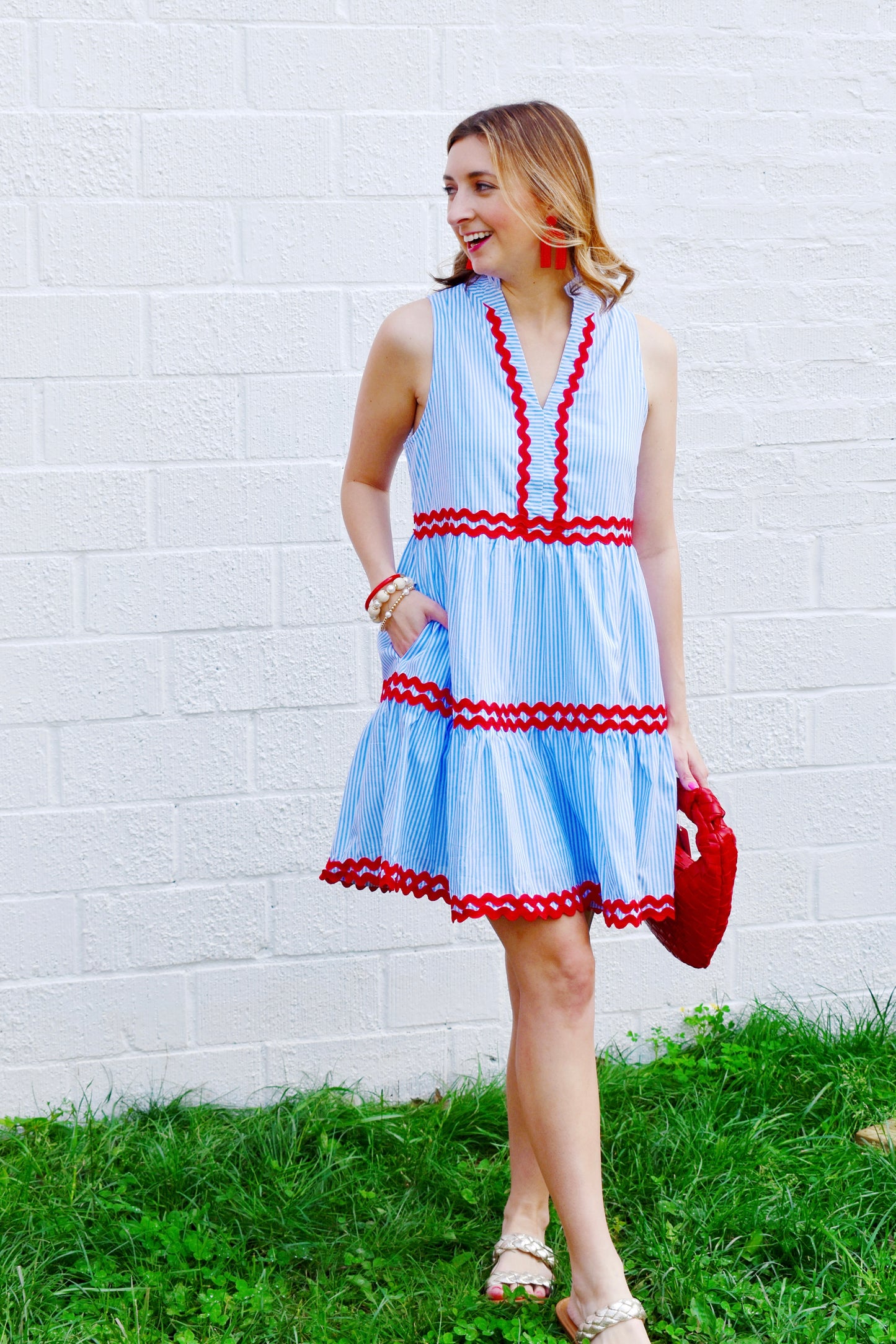 Blue Striped Red Ric Rac Dress