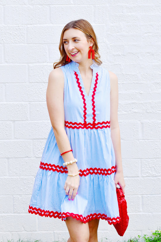 Blue Striped Red Ric Rac Dress