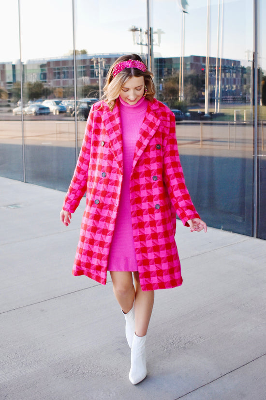 Pink & Red Houndstooth Coat