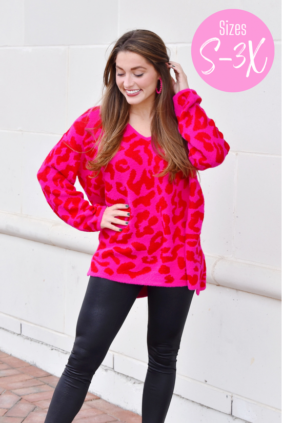 Pink & Red Leopard Print Sweater