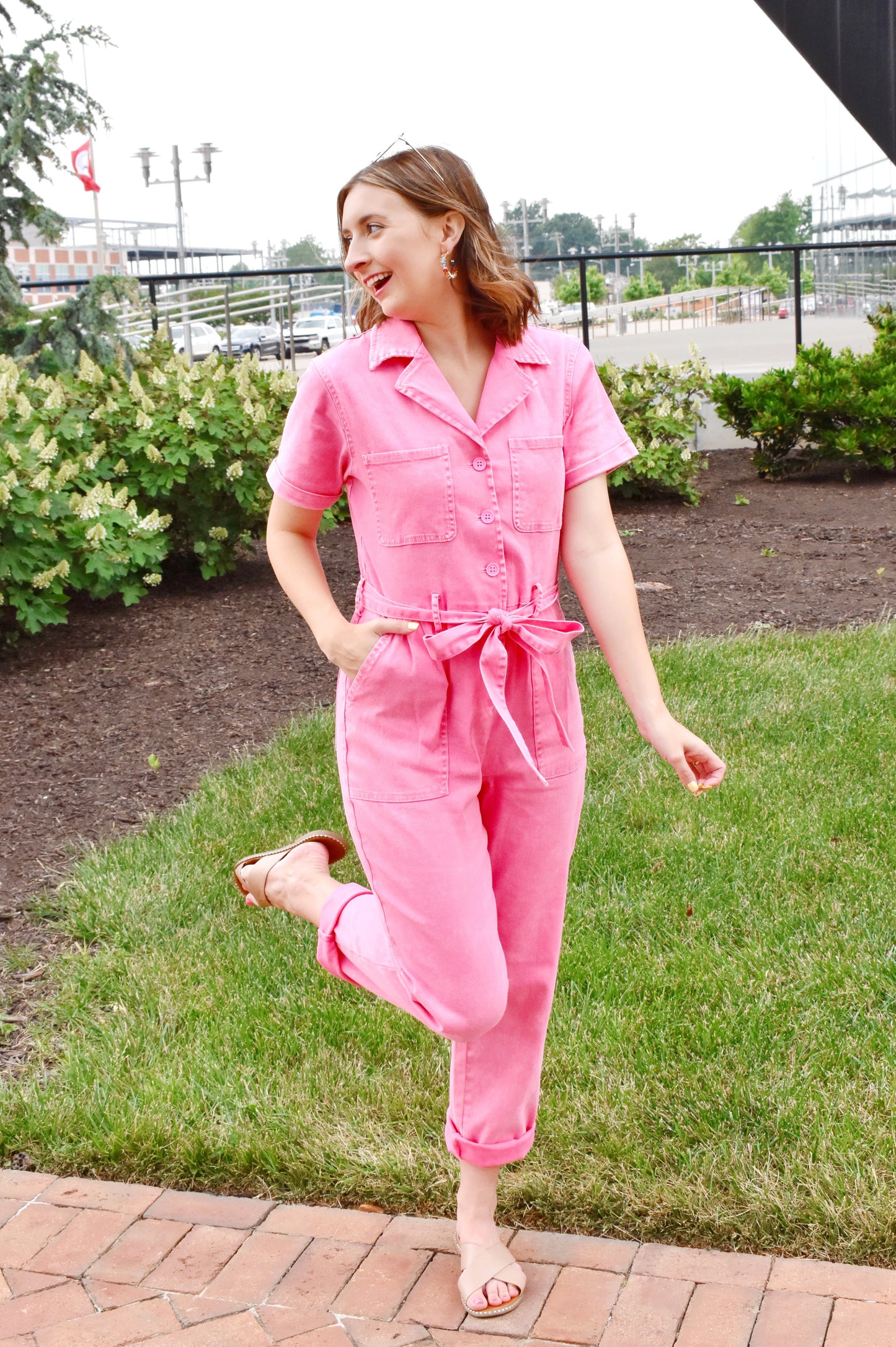 Barbie Pink Mineral Washed Utility Jumpsuit