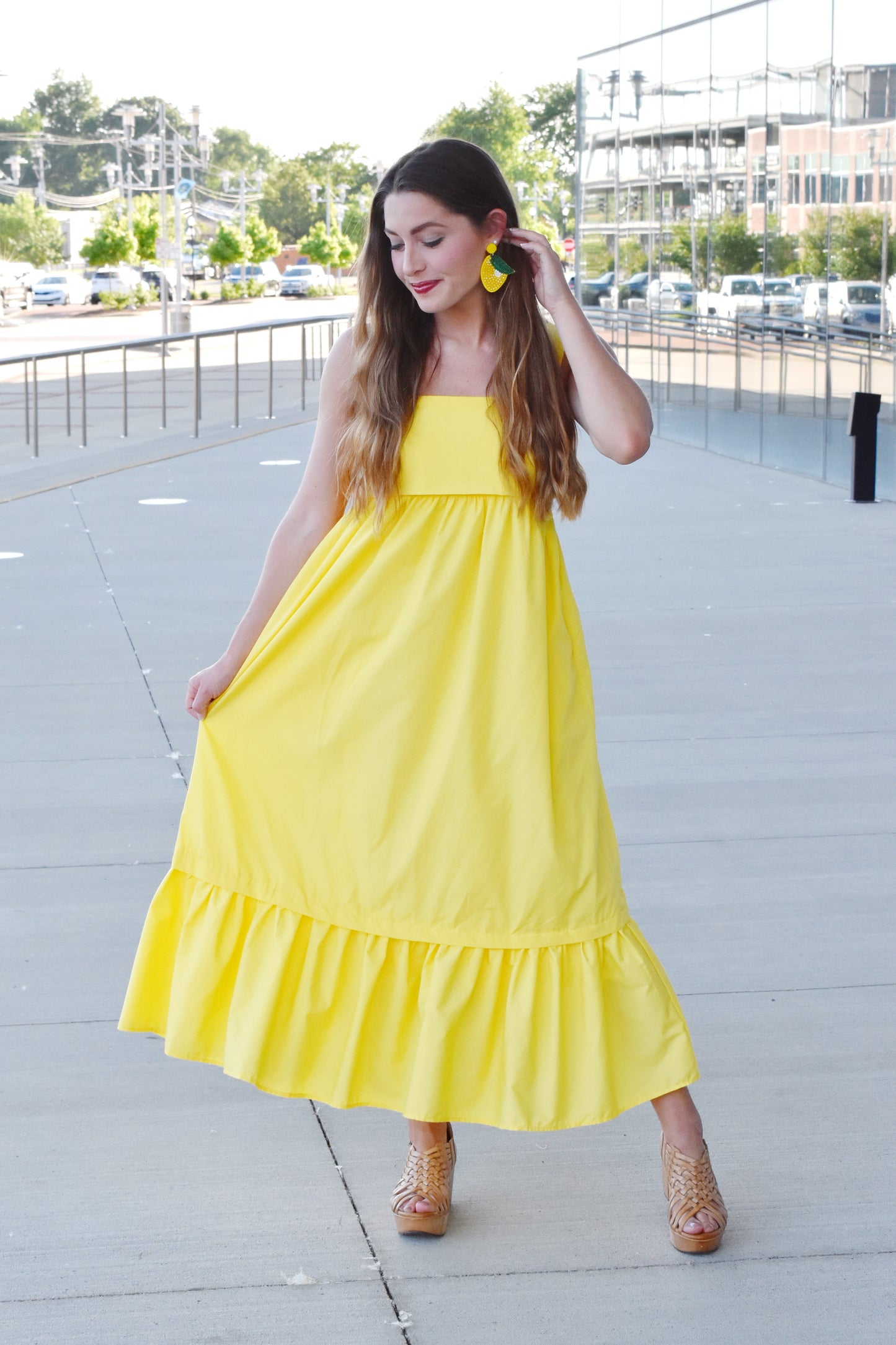 Lemon Yellow Midi Dress With Bow