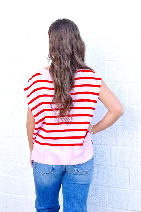 Pink Red Striped Sweater Top