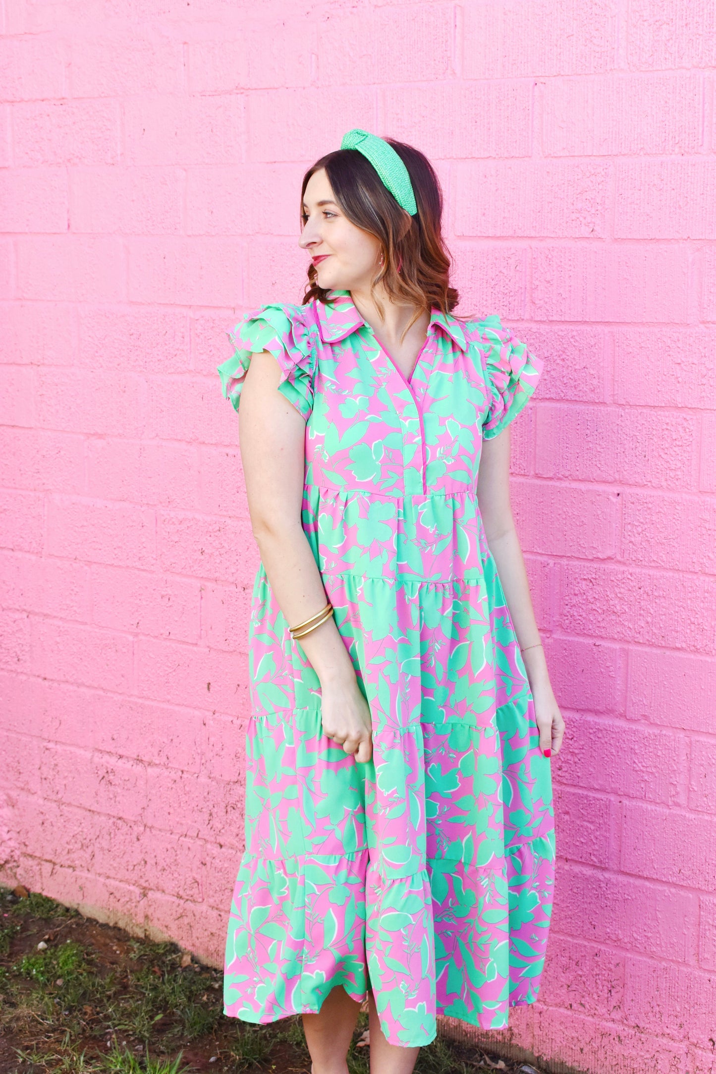 Green Pink Floral Midi Dress Confetti Boutique Green Pink Floral Midi Dress Confetti Boutique
