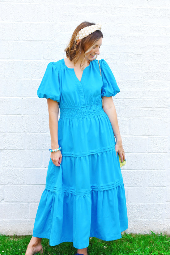 Turquoise Tiered Midi Dress