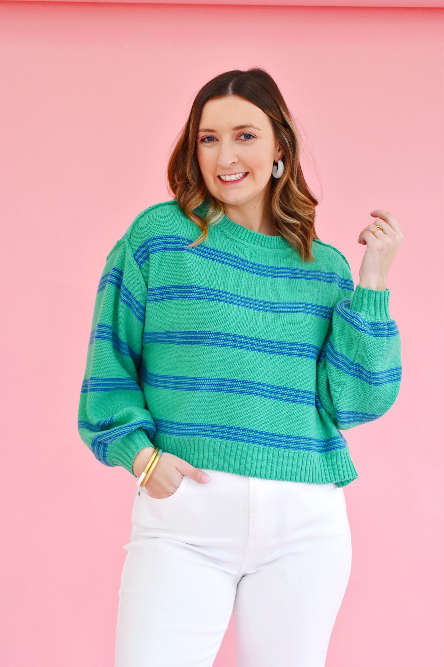 Kelly Blue Striped Lightweight Sweater