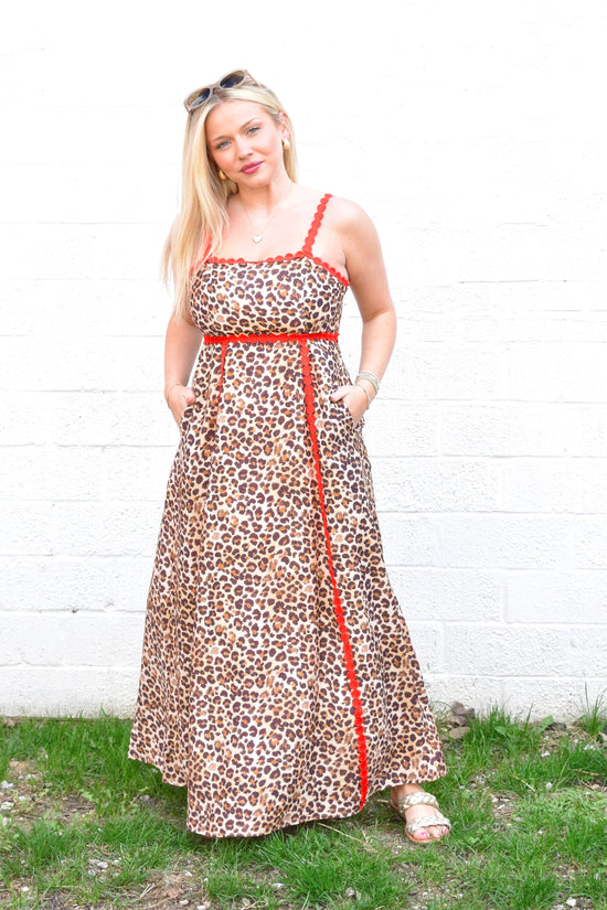 Leopard Print Red Dot Trim Midi Dress – Confetti Boutique