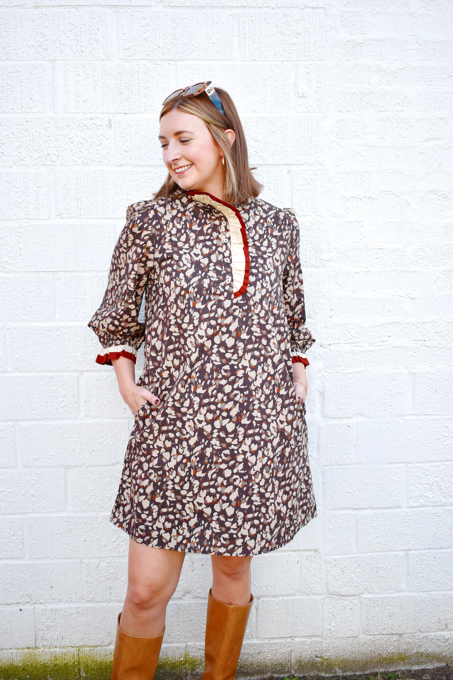 Brown Leopard Ruffle Shift Dress