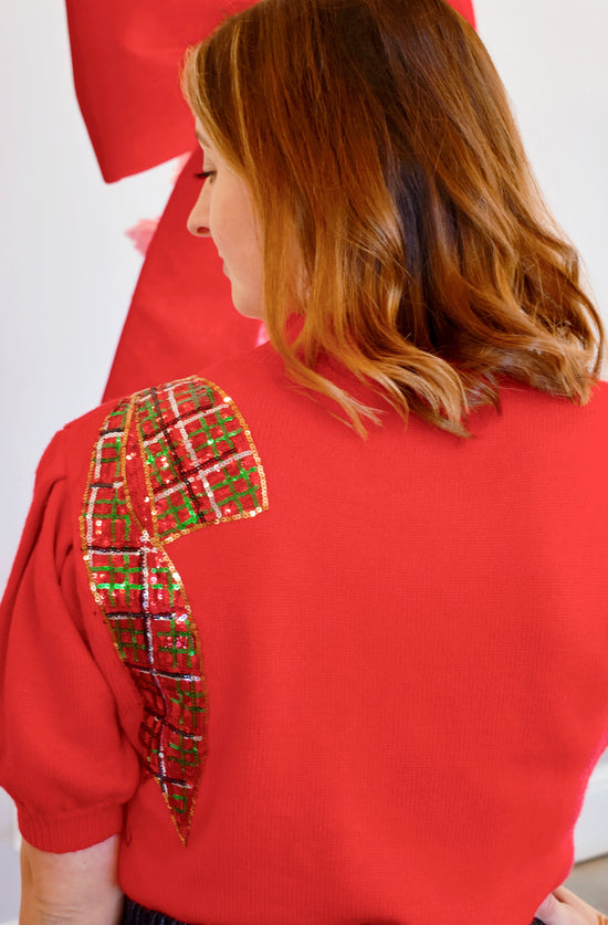 Red Sequin Bow Sweater