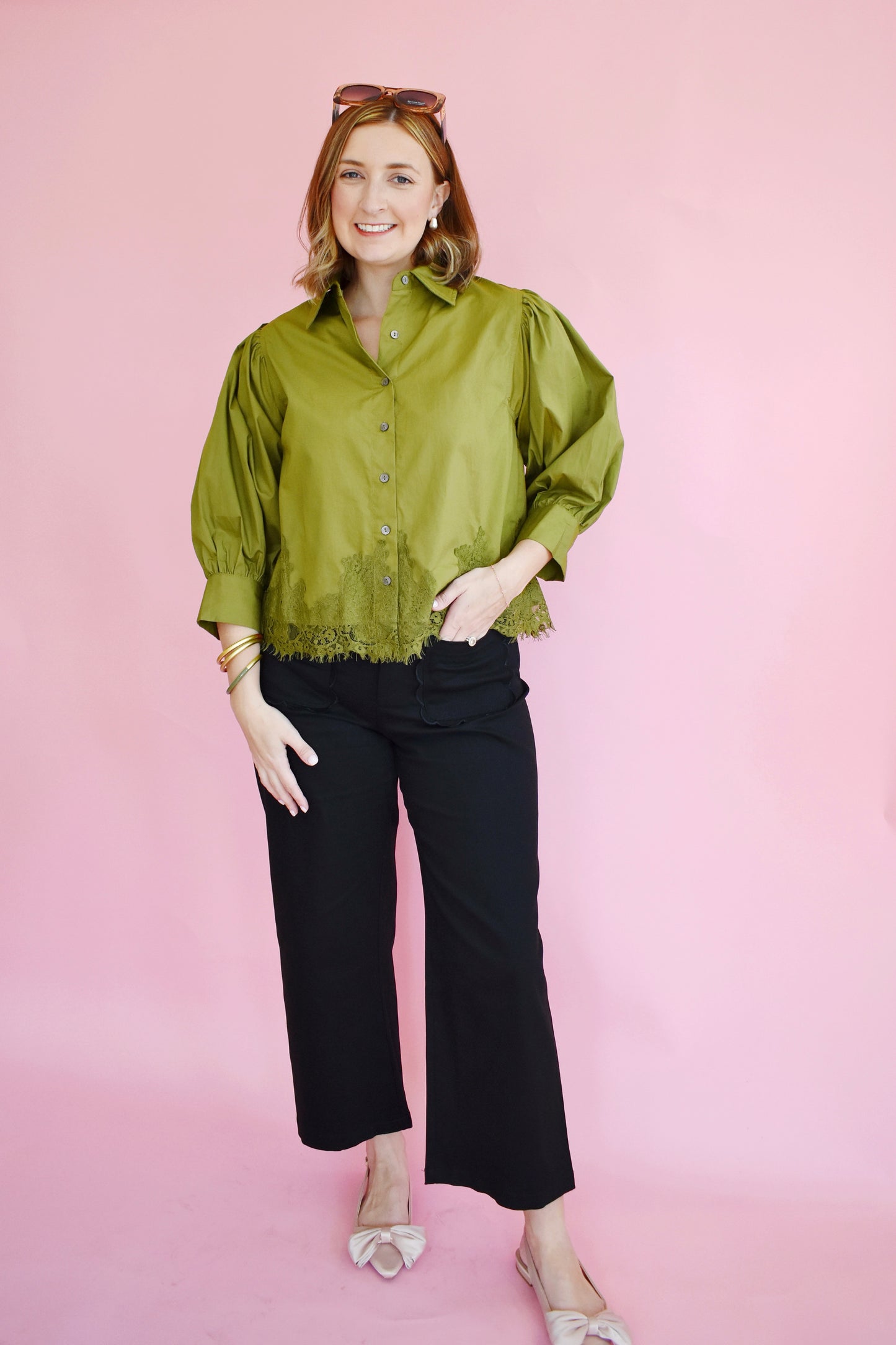 Black Scallop Pocket Wide Leg Pants