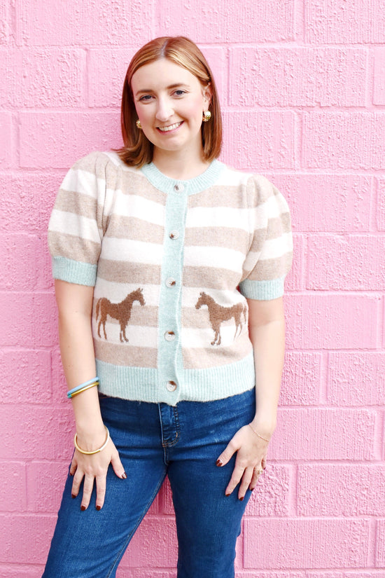 Mint Striped Horse Short Sleeve Cardigan – Confetti Boutique