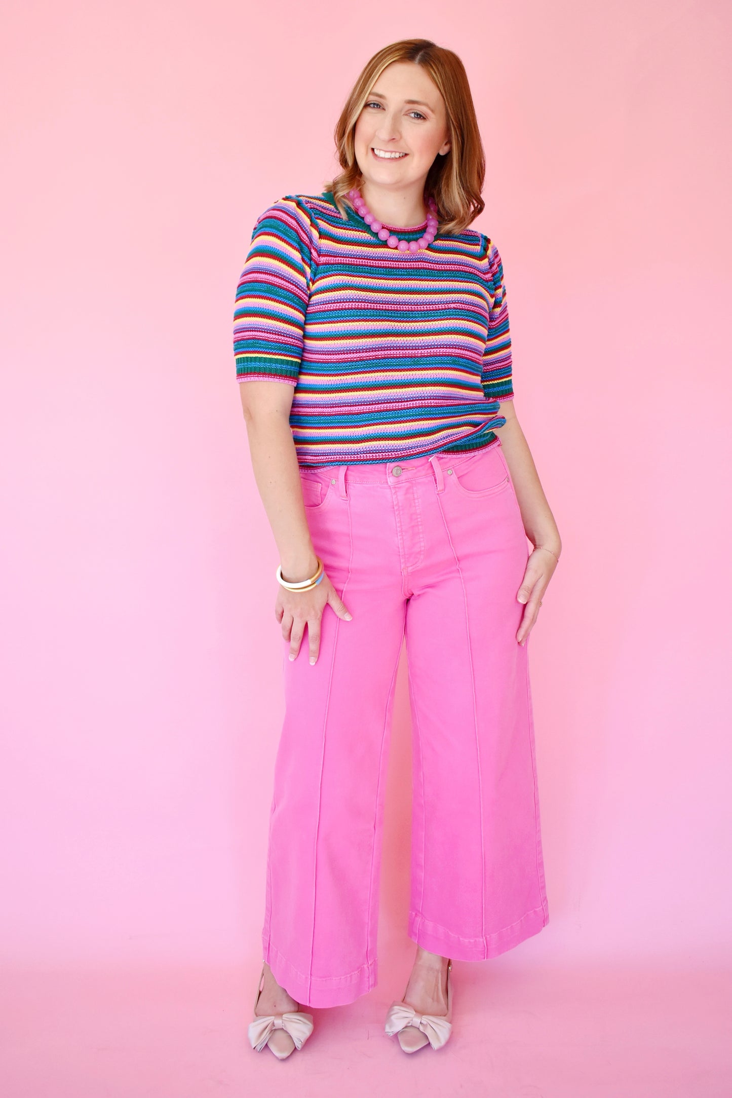 Bubblegum Pink High Rise Wide Leg Jeans