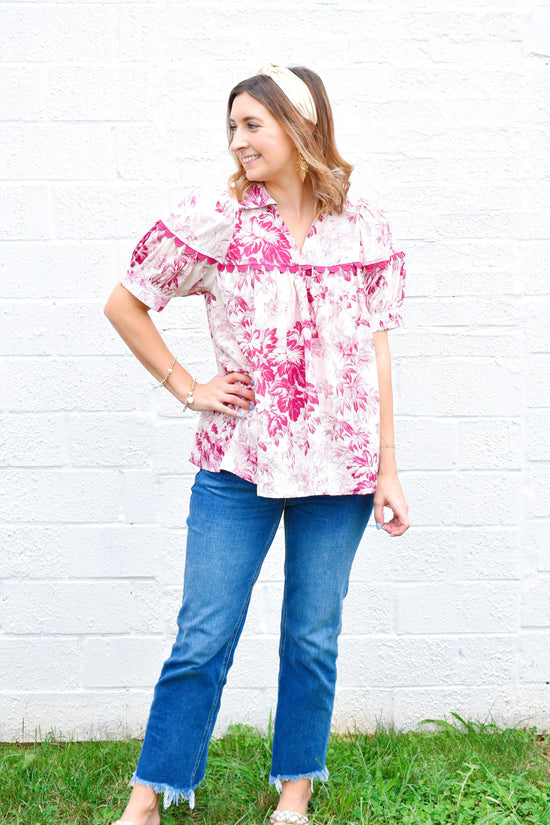 Merlot Floral Collared Blouse