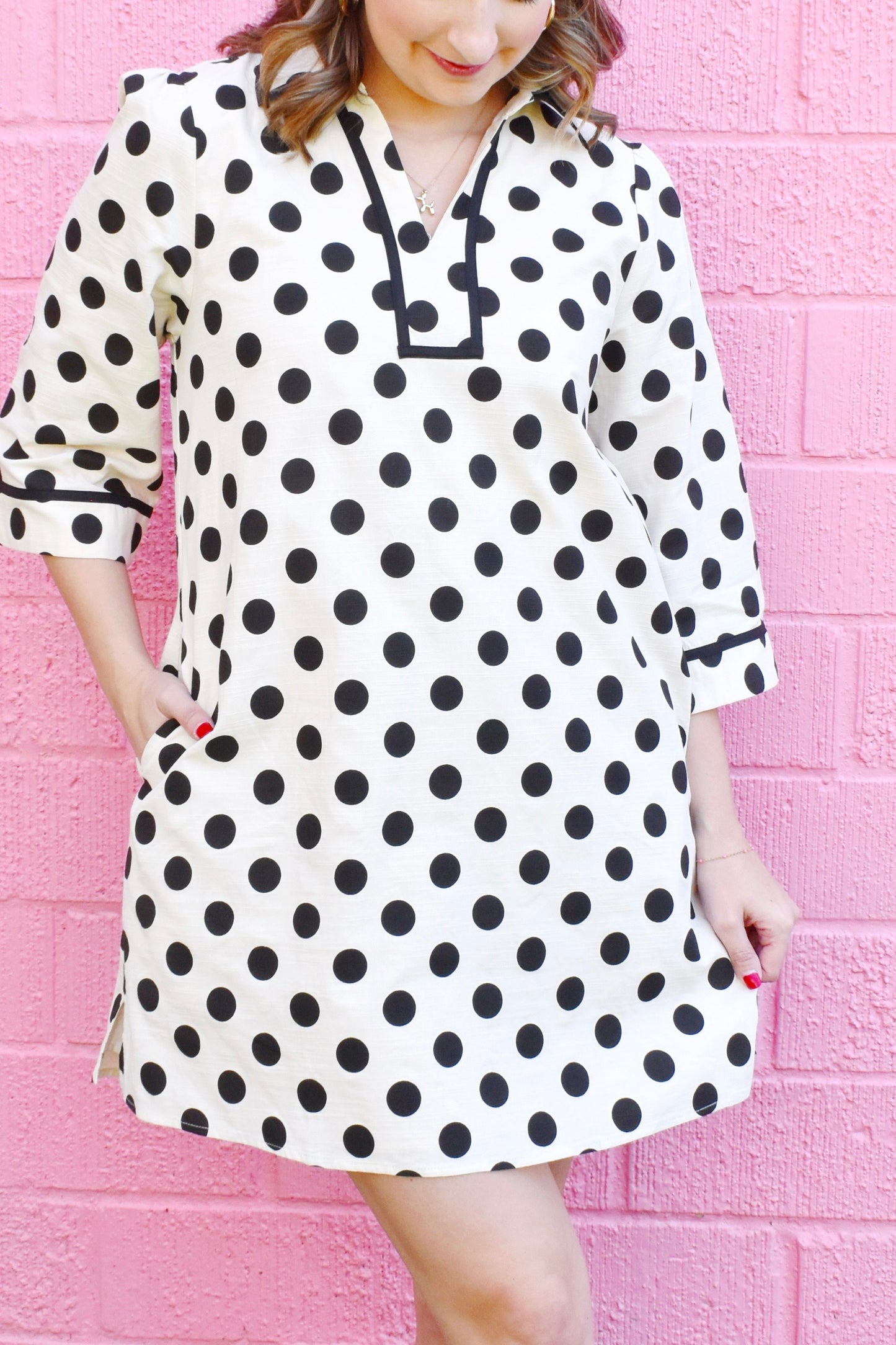 Polka Dot Woven Collared Dress
