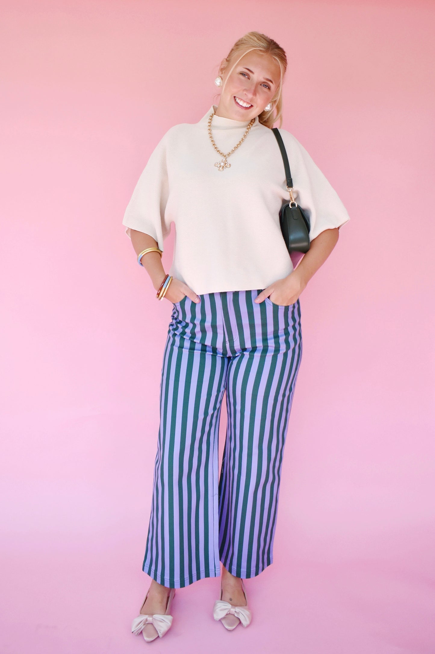 Hunter & Blue Stripe High Waist Wide Leg Pants
