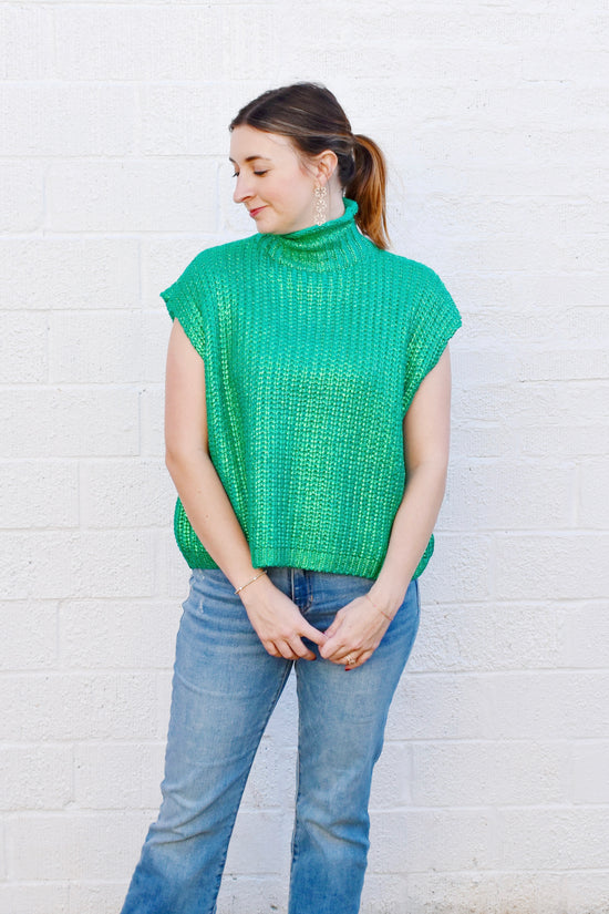 Metallic Green Sweater Vest Top