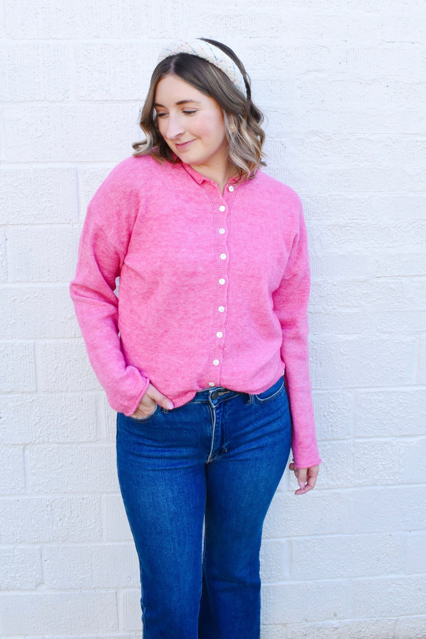 Barbie Pink Button Down Cardigan
