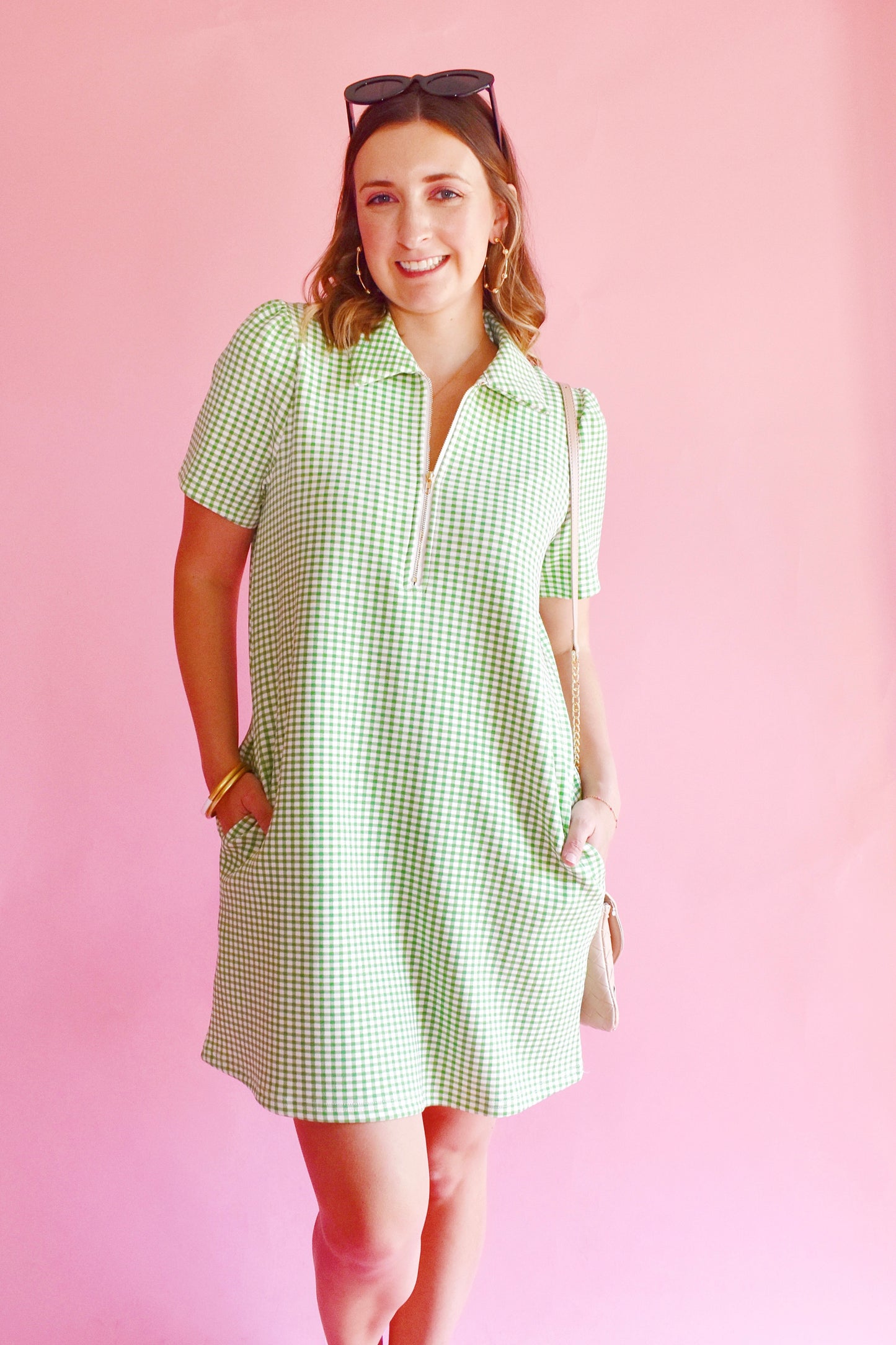 Michele Green Gingham Zip Dress