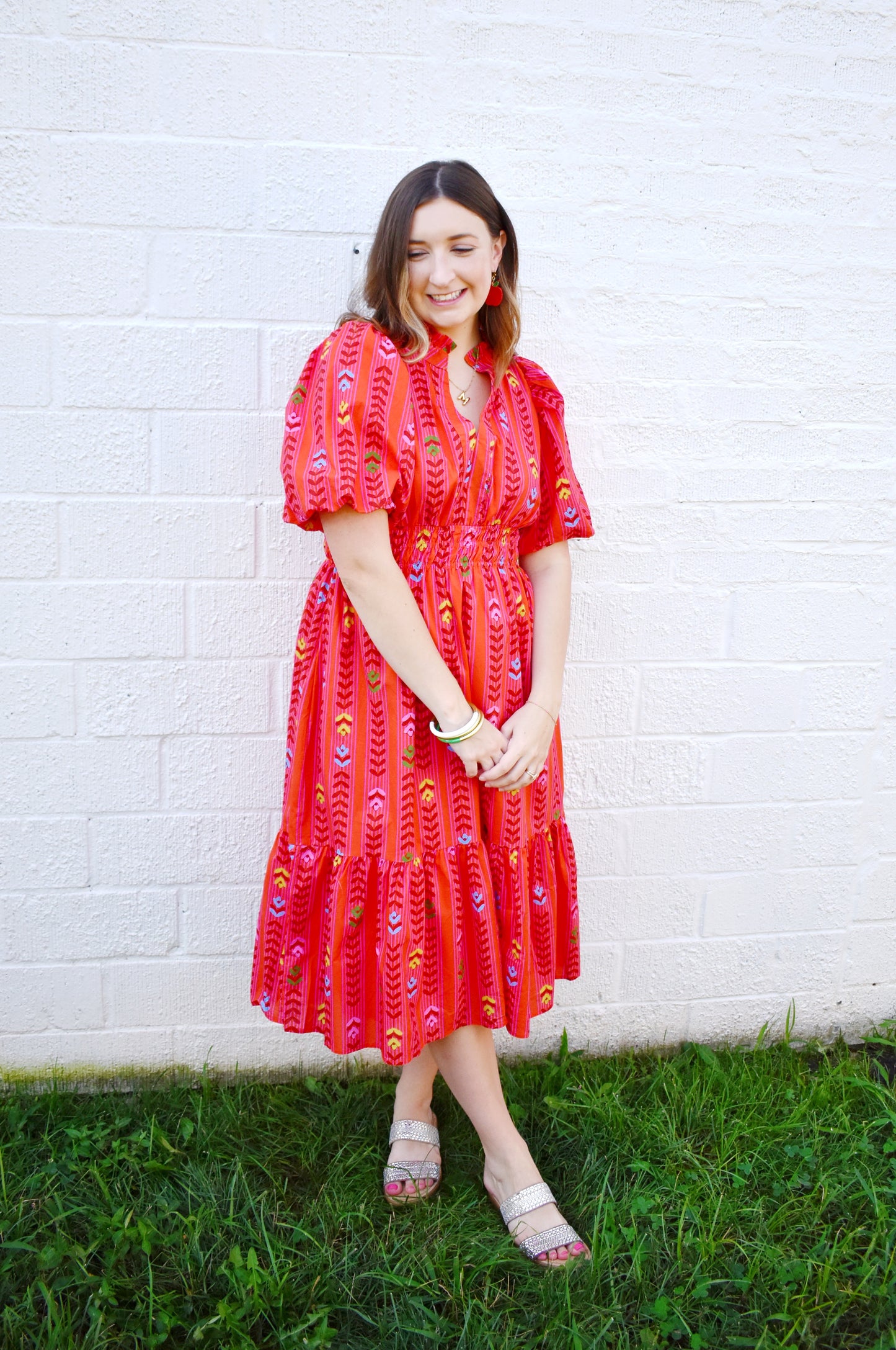 Red Printed Puff Sleeve Midi Dress Confetti Boutique Red Printed Puff Sleeve Midi Dress Confetti Boutique