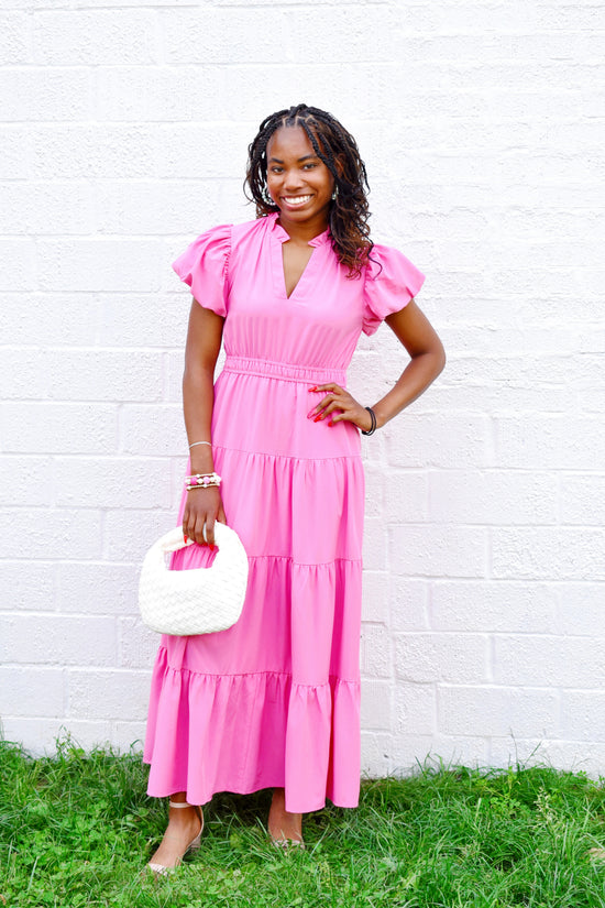 Bubblegum Pink Puff Sleeve Midi Dress Confetti Boutique Bubblegum Pink Puff Sleeve Midi Dress Confetti Boutique