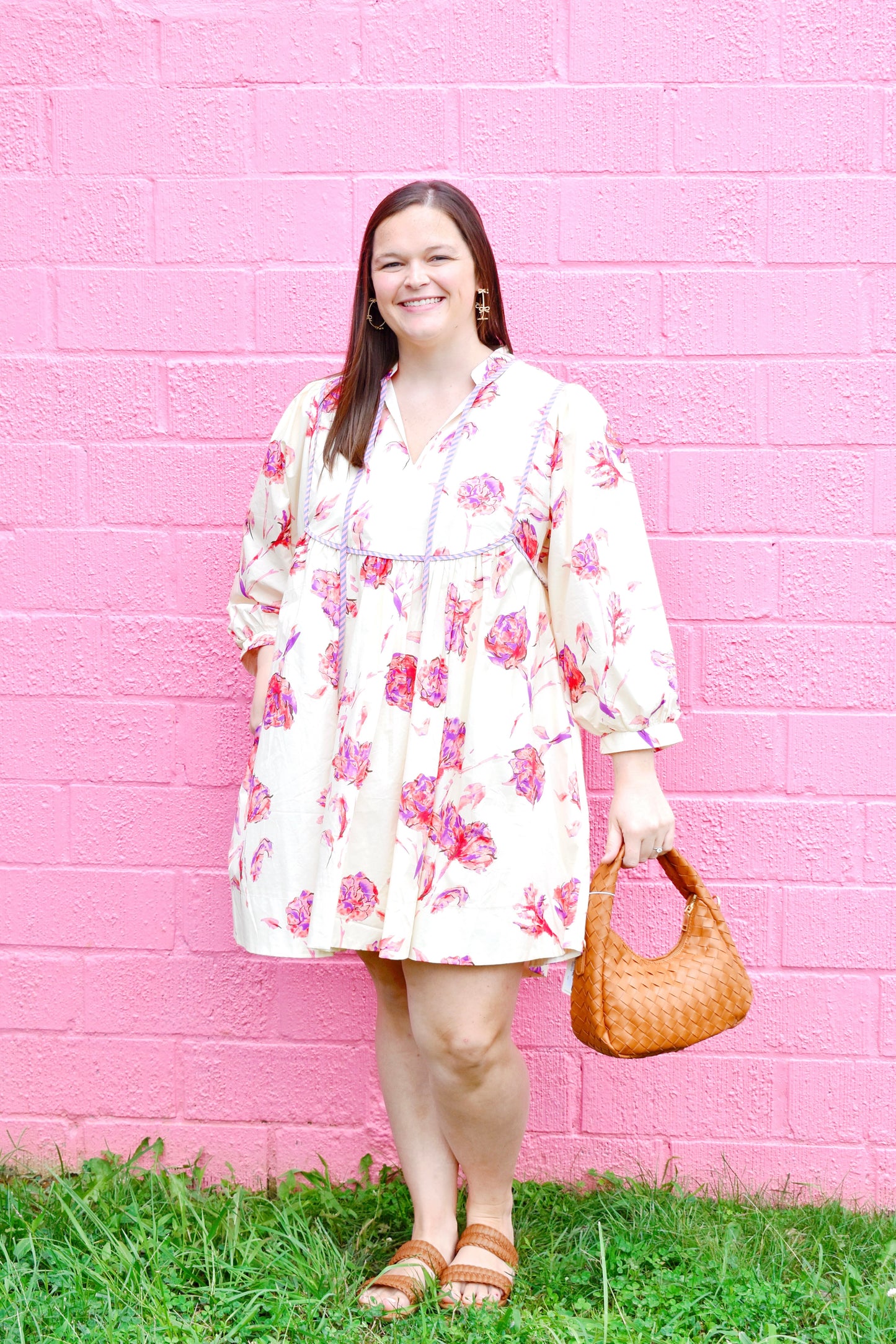 Plus Cream Pink Floral  Dress