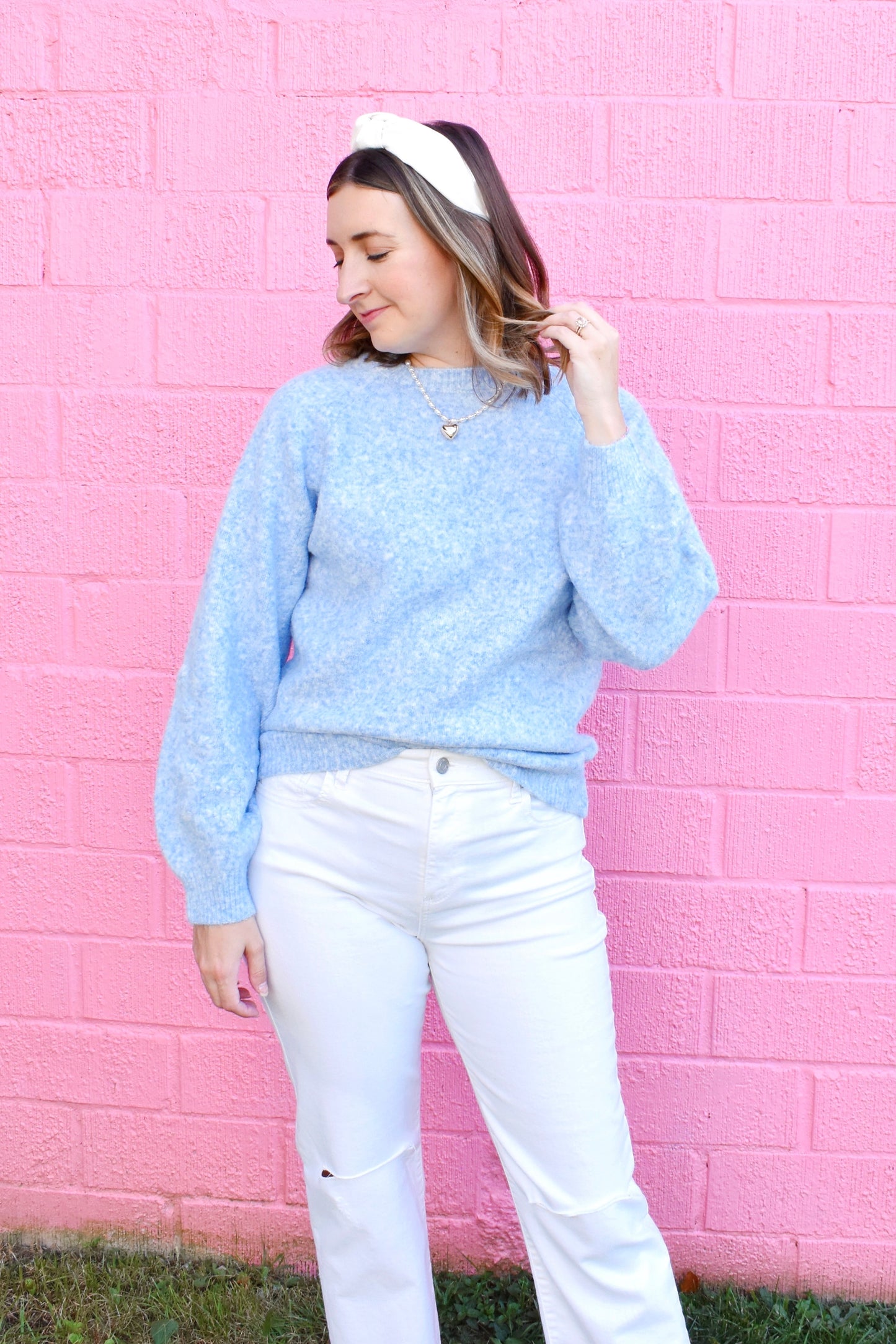 Light Blue Flower Knit Sweater