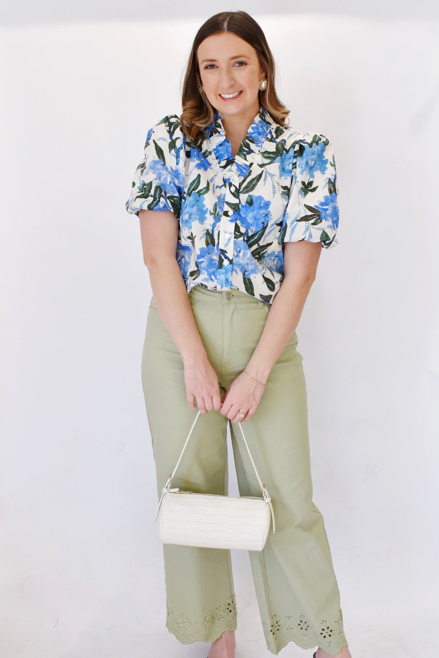 Matcha Eyelet Hem Wide Leg Pants