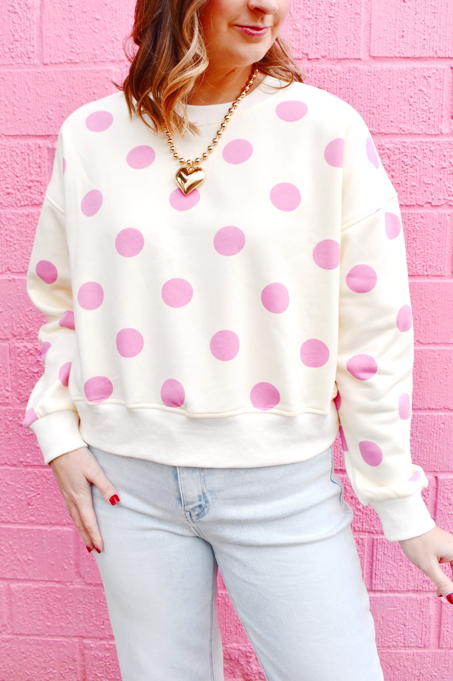 Pink Polka Dot Crewneck Sweatshirt