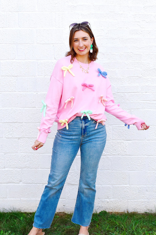 Pink Multicolor Bow Sweater