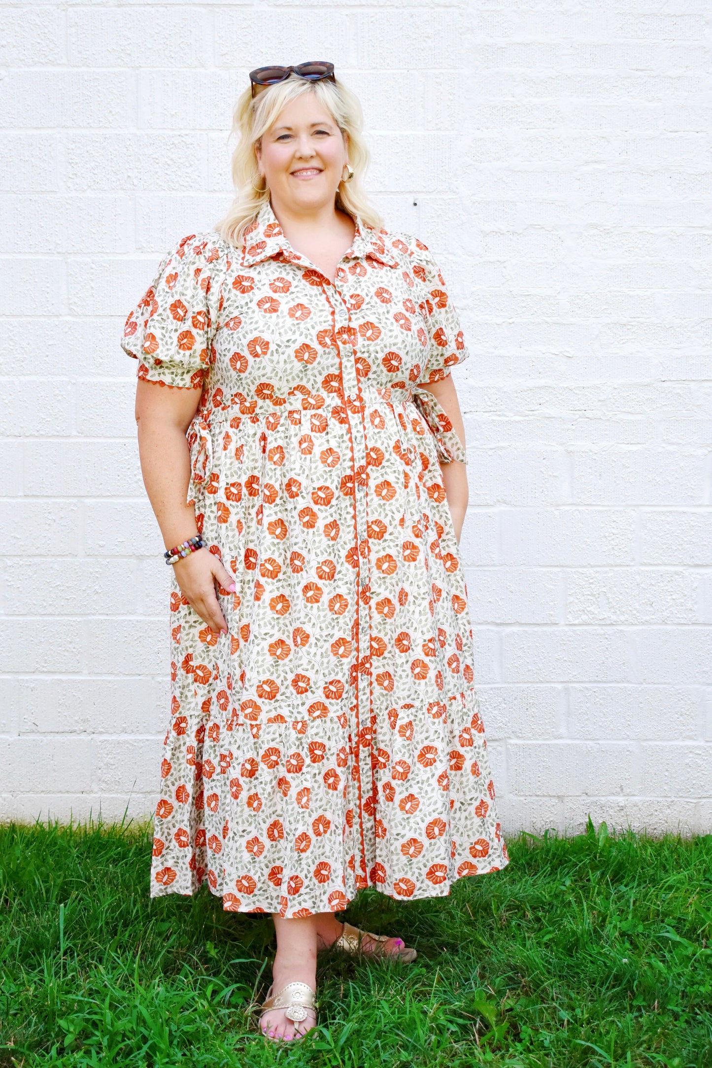 Plus Rust Floral Button Down Midi Dress
