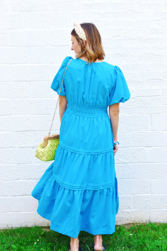 Turquoise Tiered Midi Dress