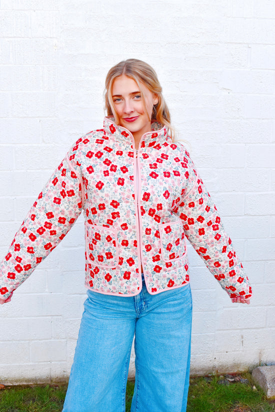 Pretty Pink Floral Quilted Jacket