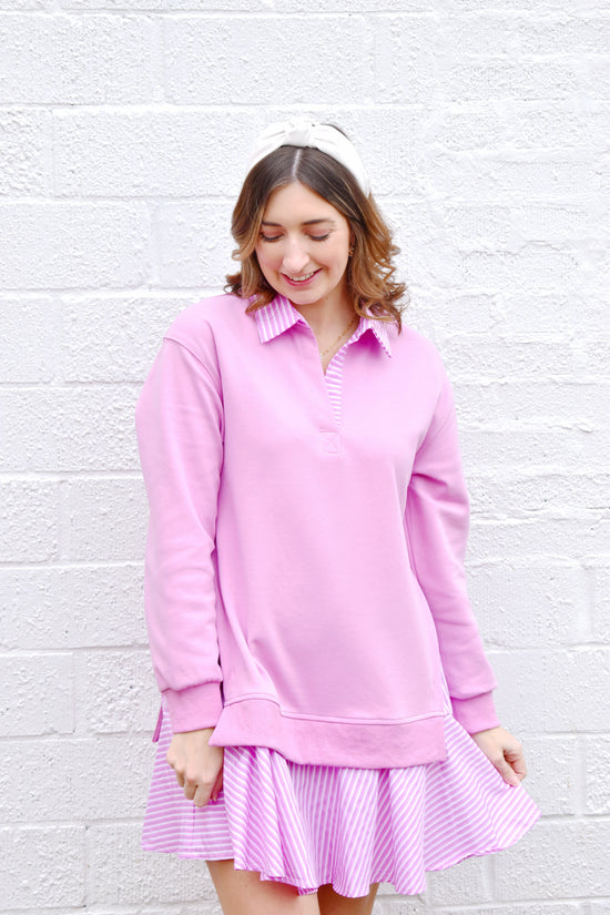 Preppy Pink Layered Sweatshirt Dress