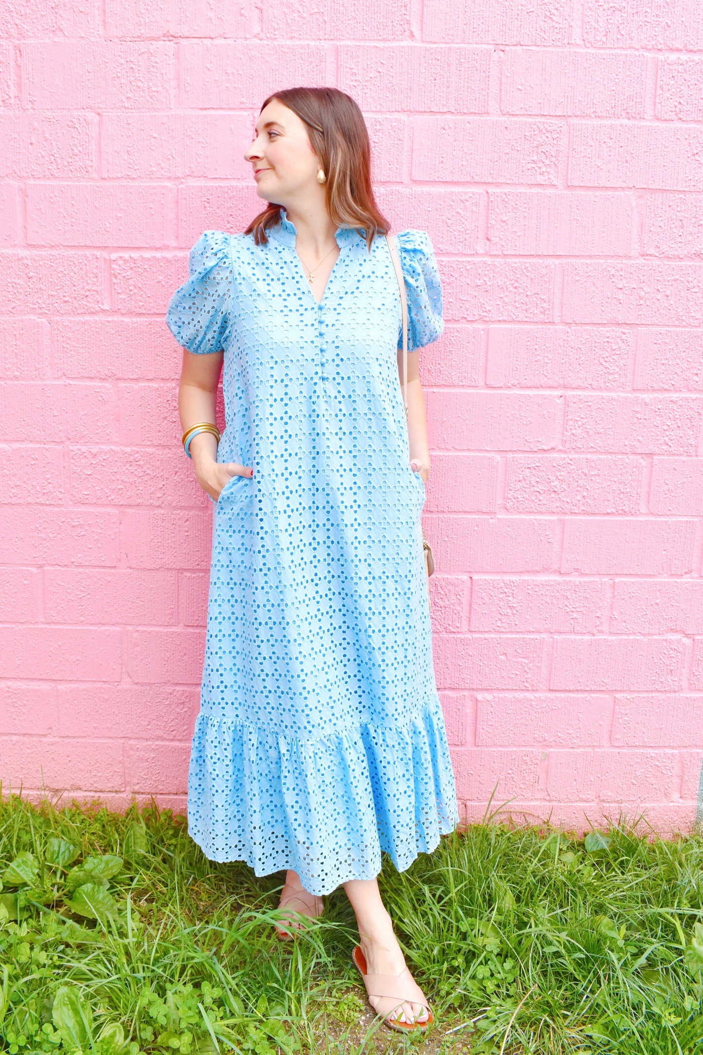 Light Blue Eyelet Midi Dress