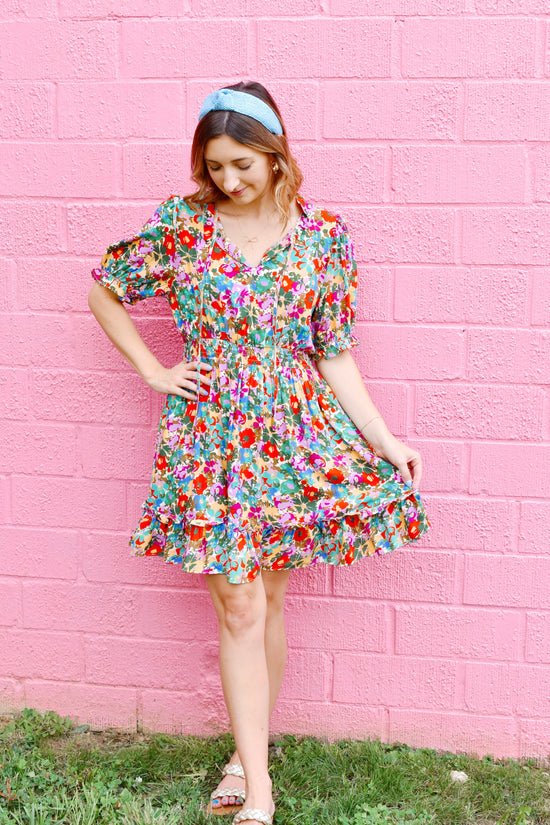 Multi Floral Smocked Waist Dress