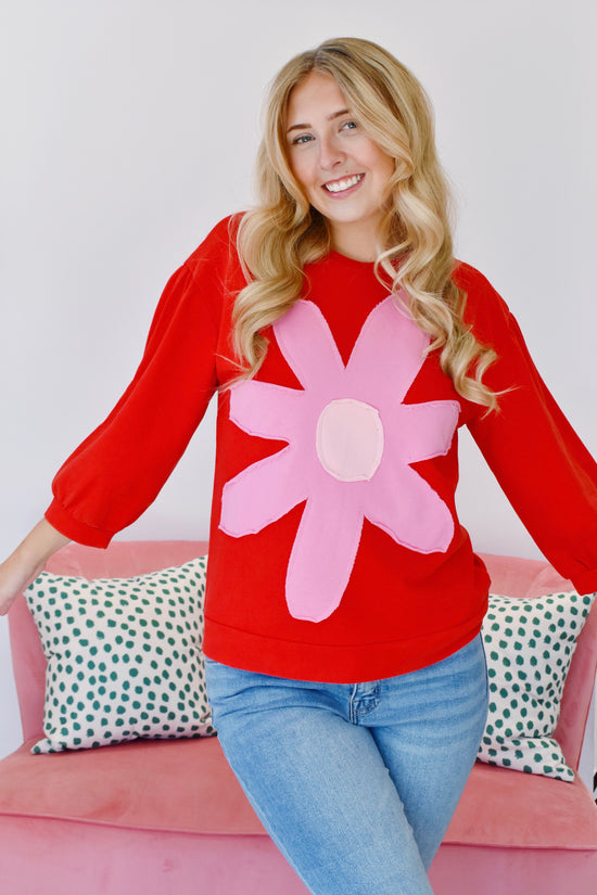 Red & Pink Flower Patch Sweatshirt