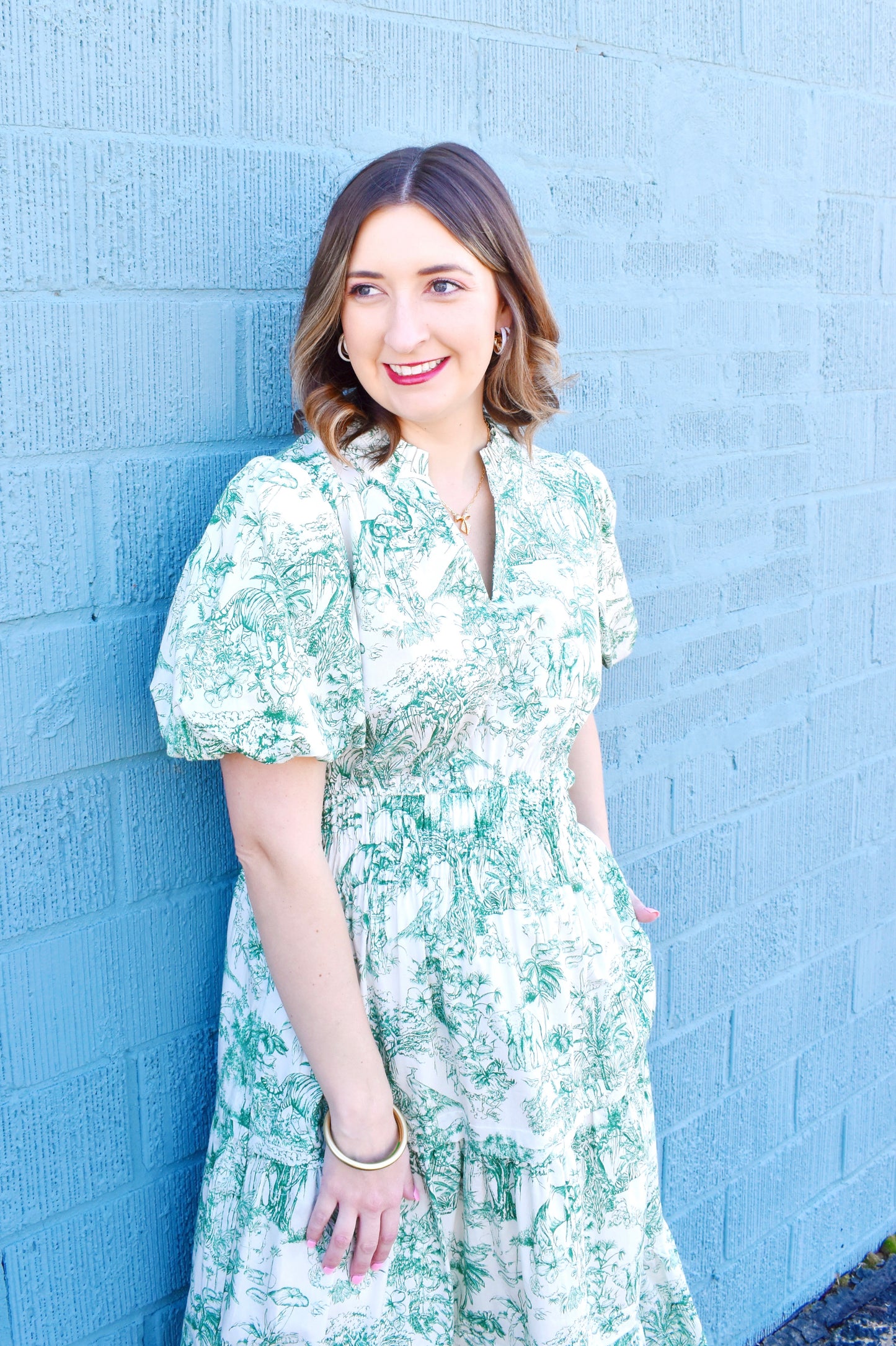 green toile dress Rachel Olive Toile Smocked Maxi Dress Thomas and Rye