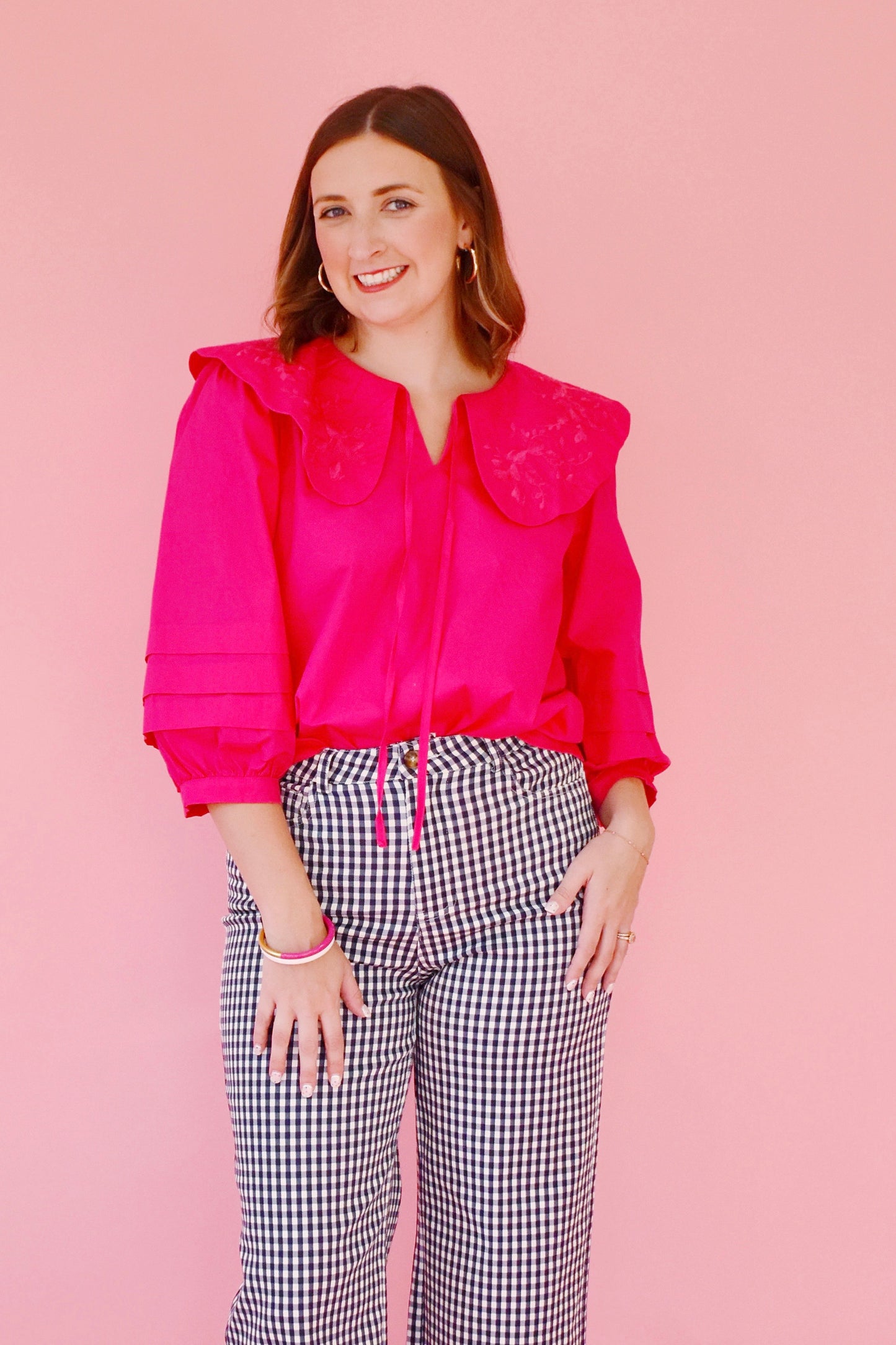 Fuchsia Embroider Collared Blouse