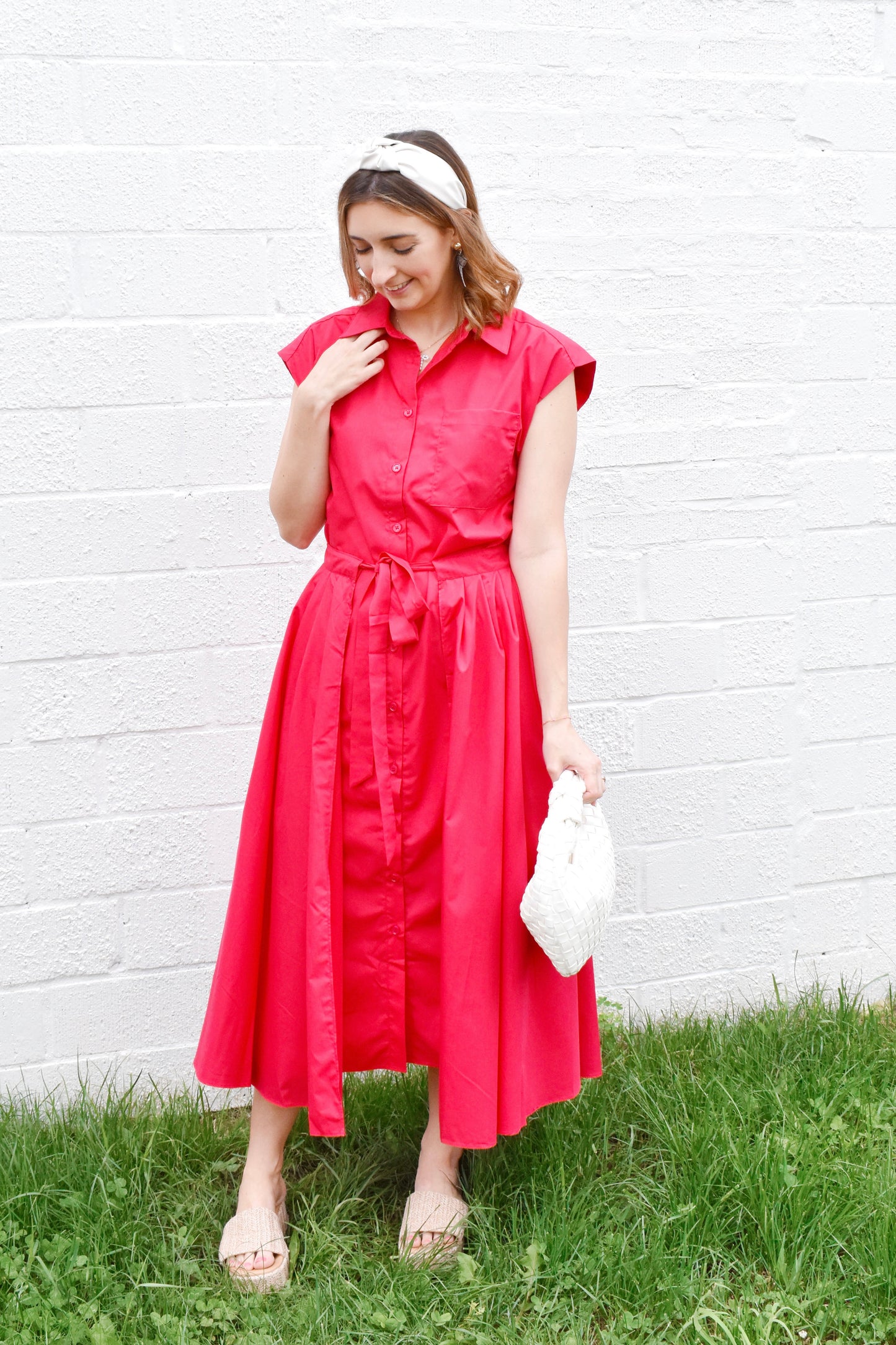 Red Tie Waist Collared Midi Dress Confetti Boutique Red Tie Waist Collared Midi Dress Confetti Boutique