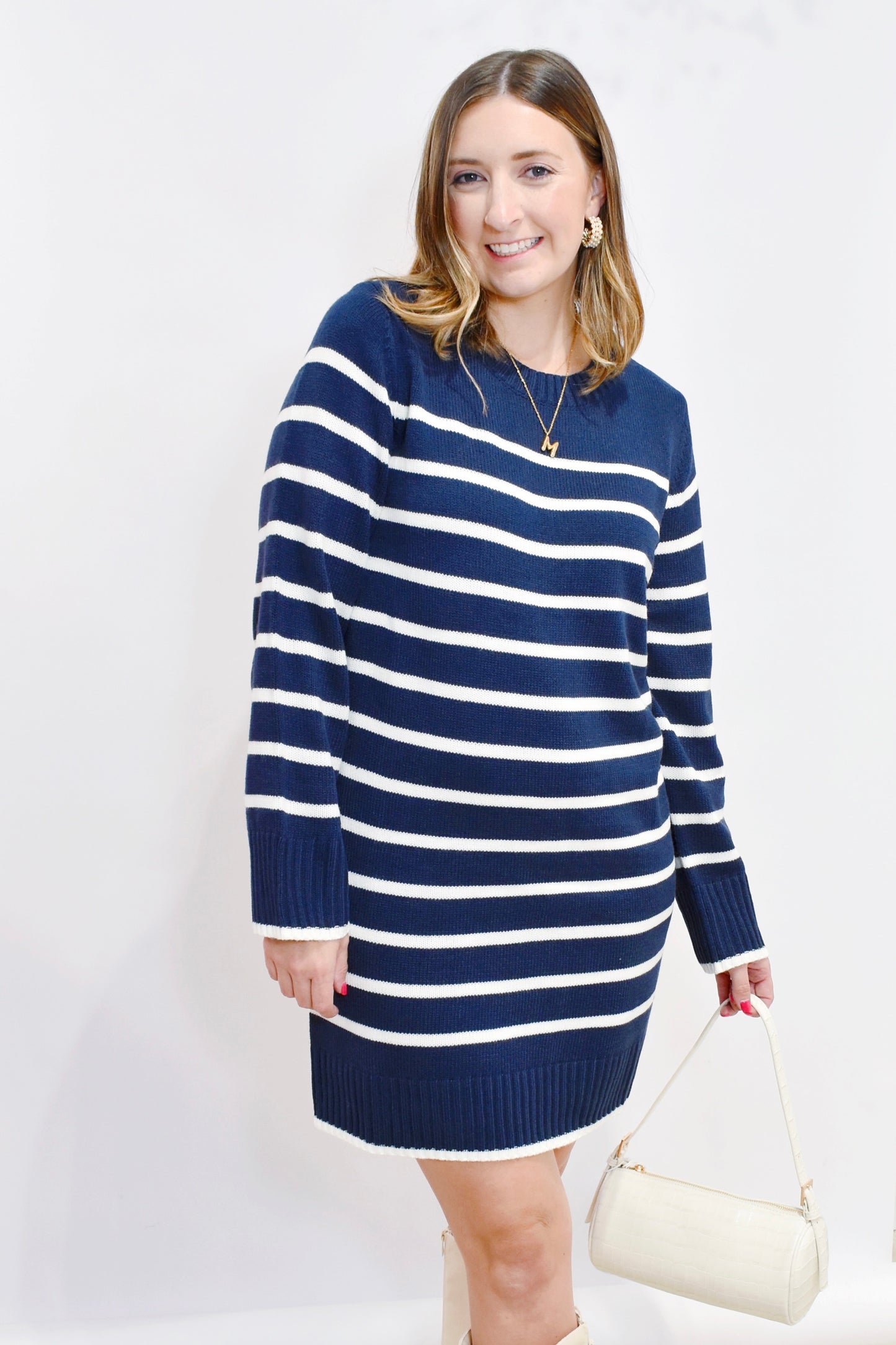Navy Striped Sweater Mini Dress