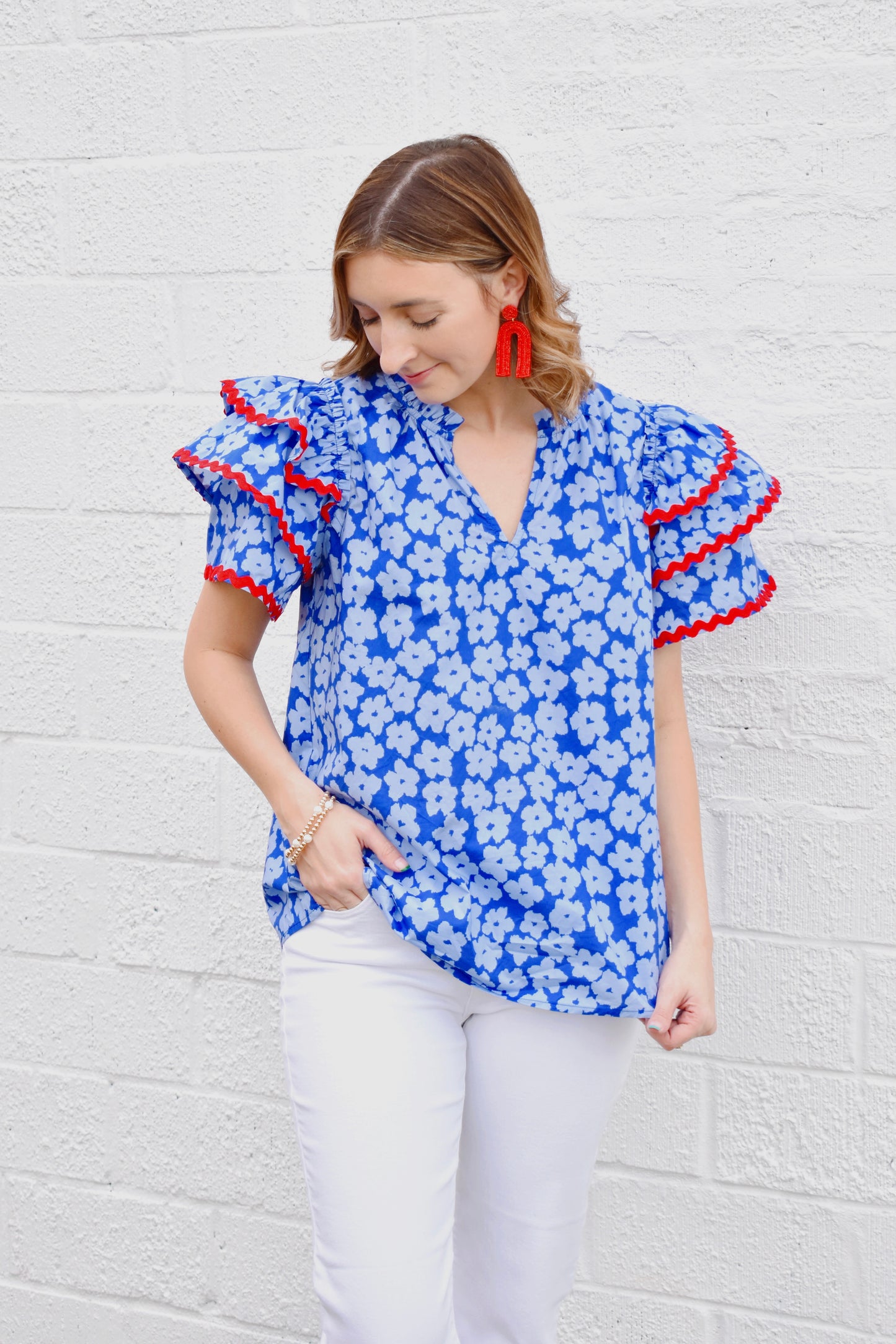 Feeling Frilly Blue Floral Ric Rac Blouse