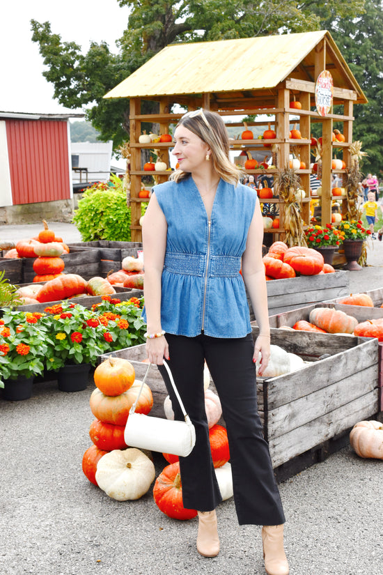 Denim Zip Up Peplum Top
