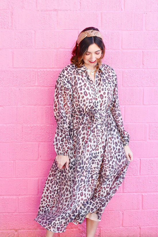 Leopard Chiffon Midi Dress