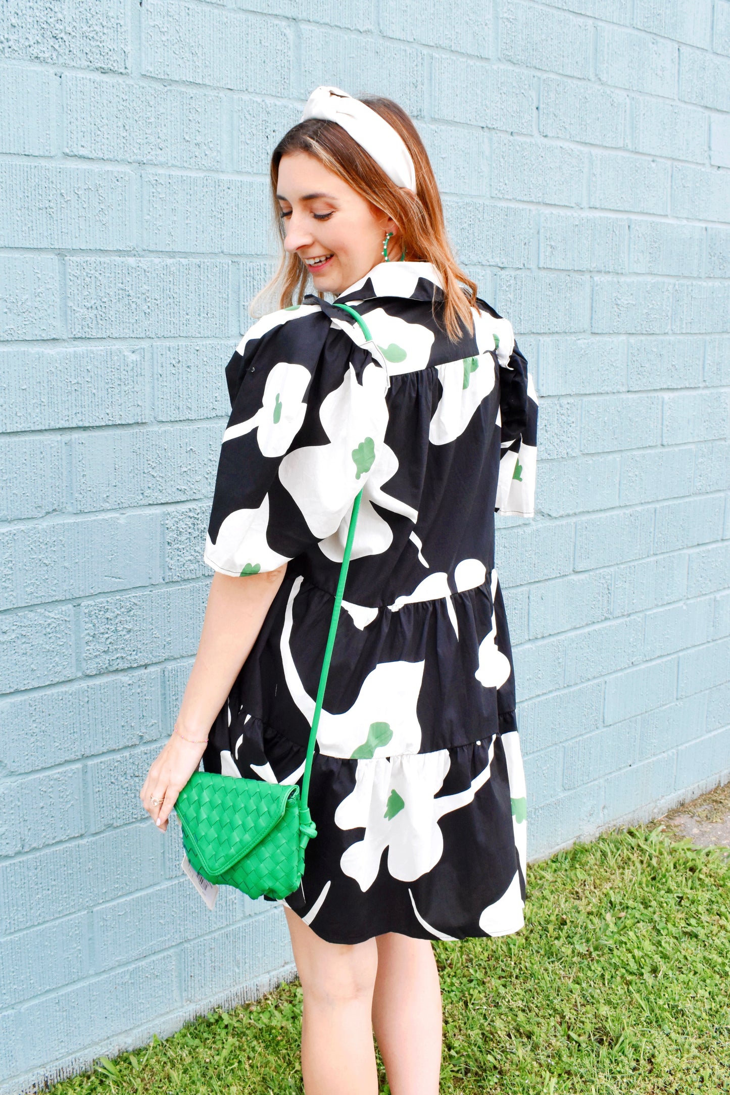 Black & Green Floral Collared Dress