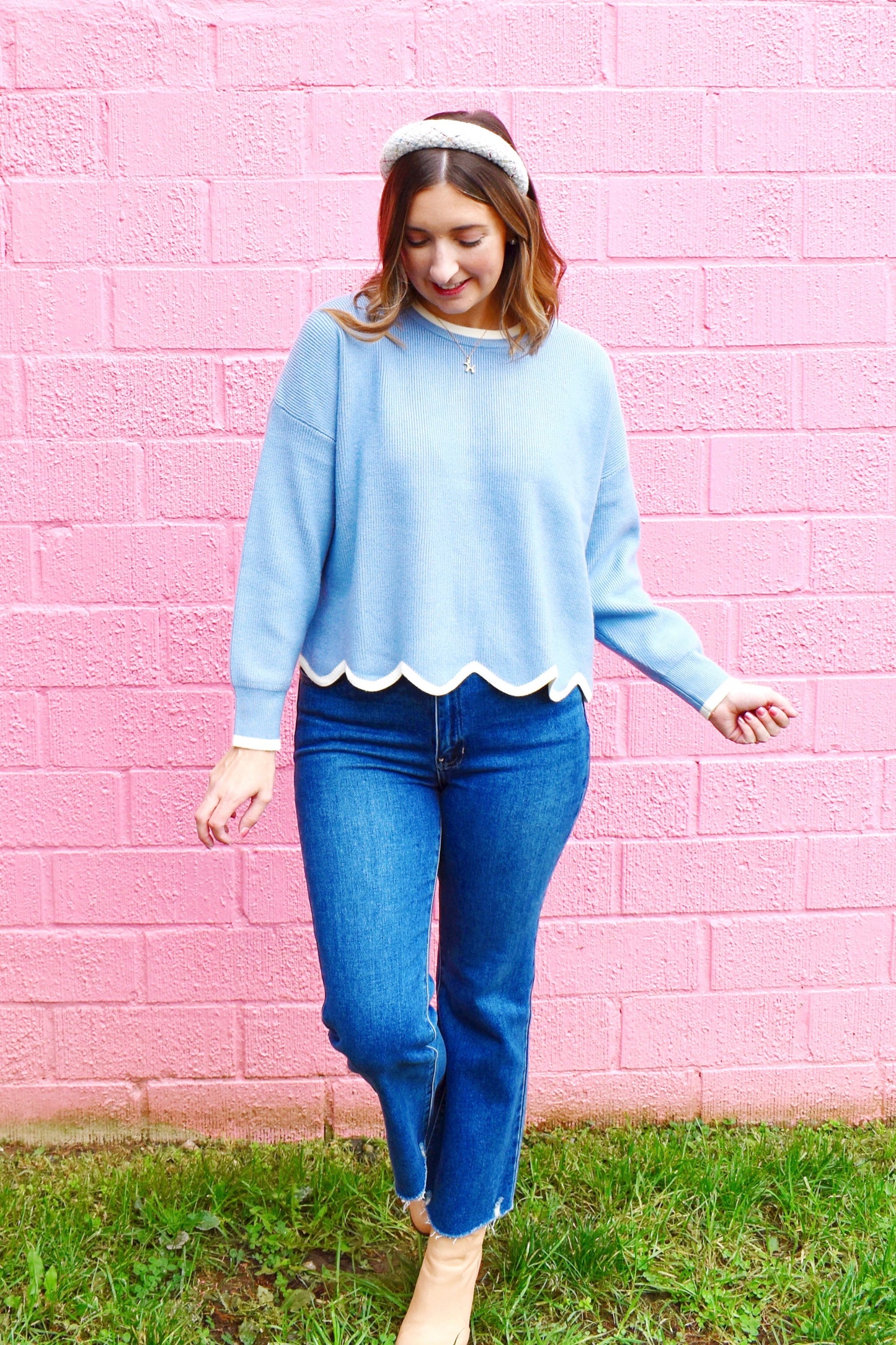 Light Blue Scallop Sweater