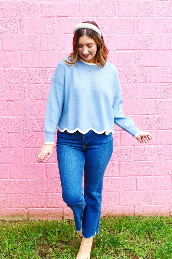 Light Blue Scallop Sweater