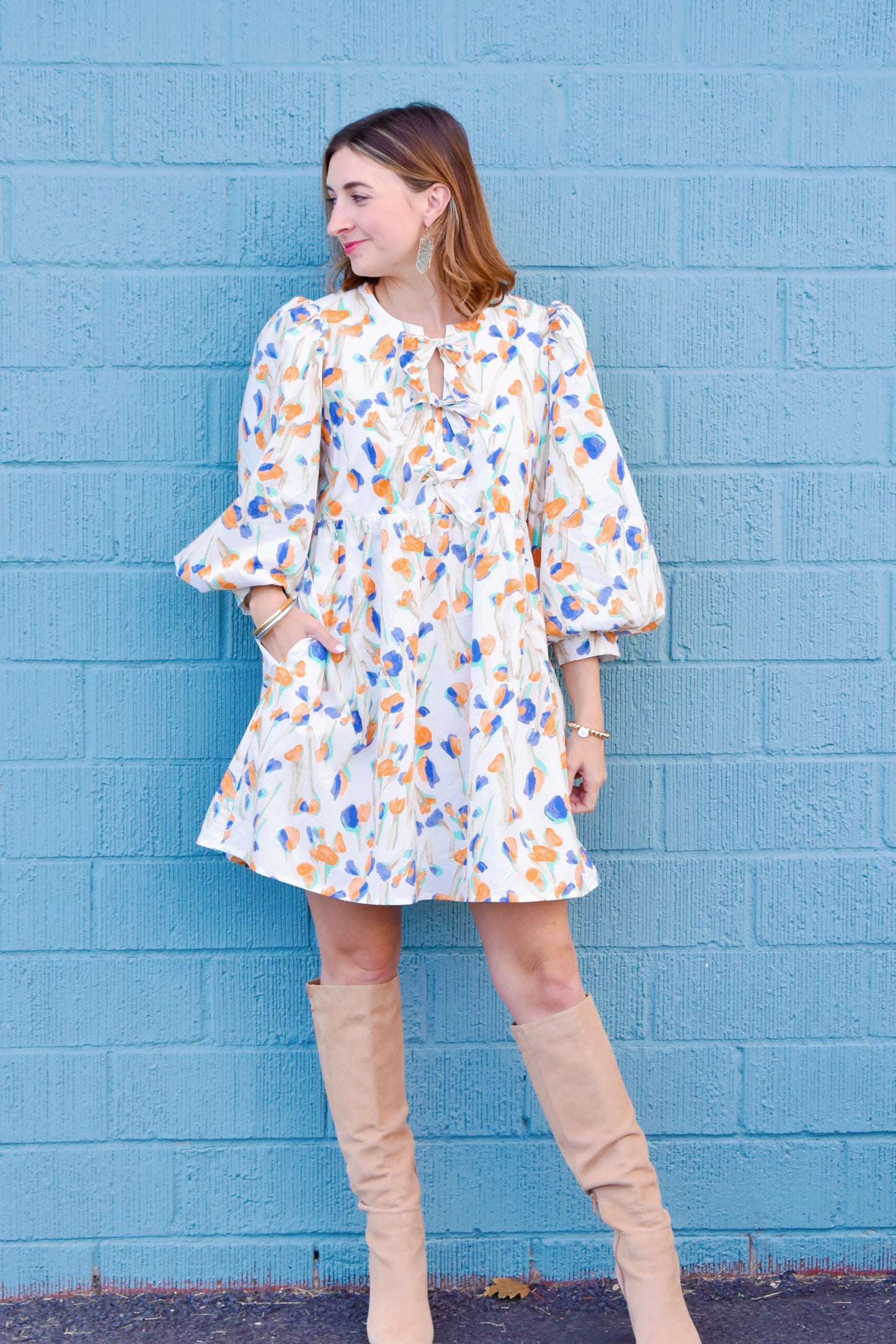 Watercolor Orange Floral Babydoll Dress