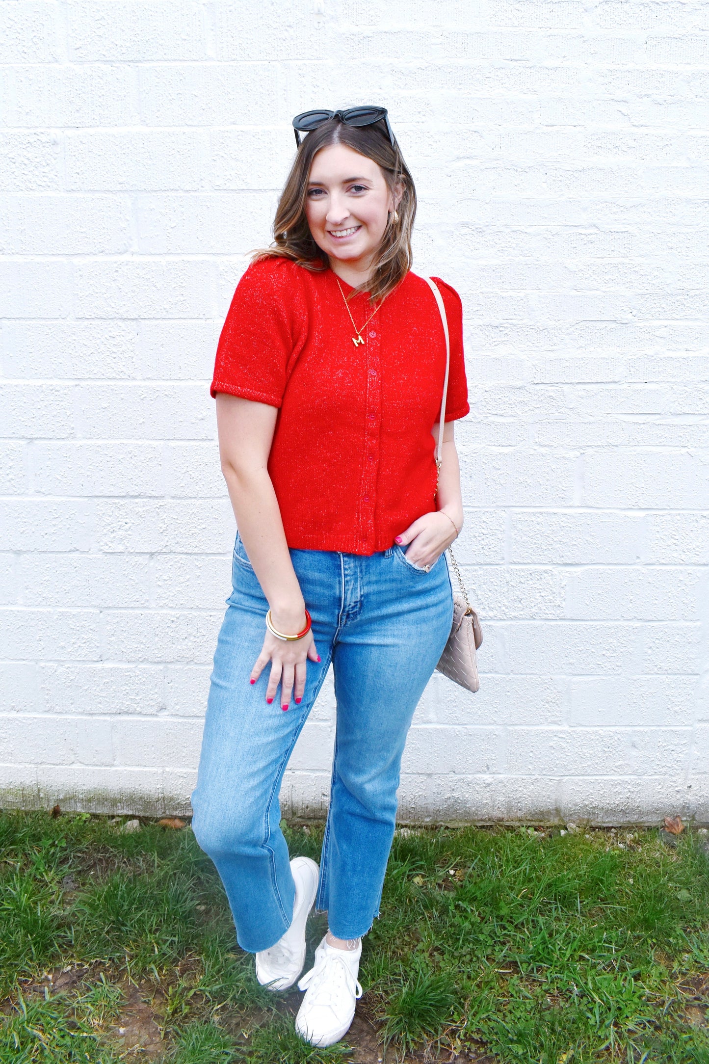 Red Button Down Short Sleeve Cardigan