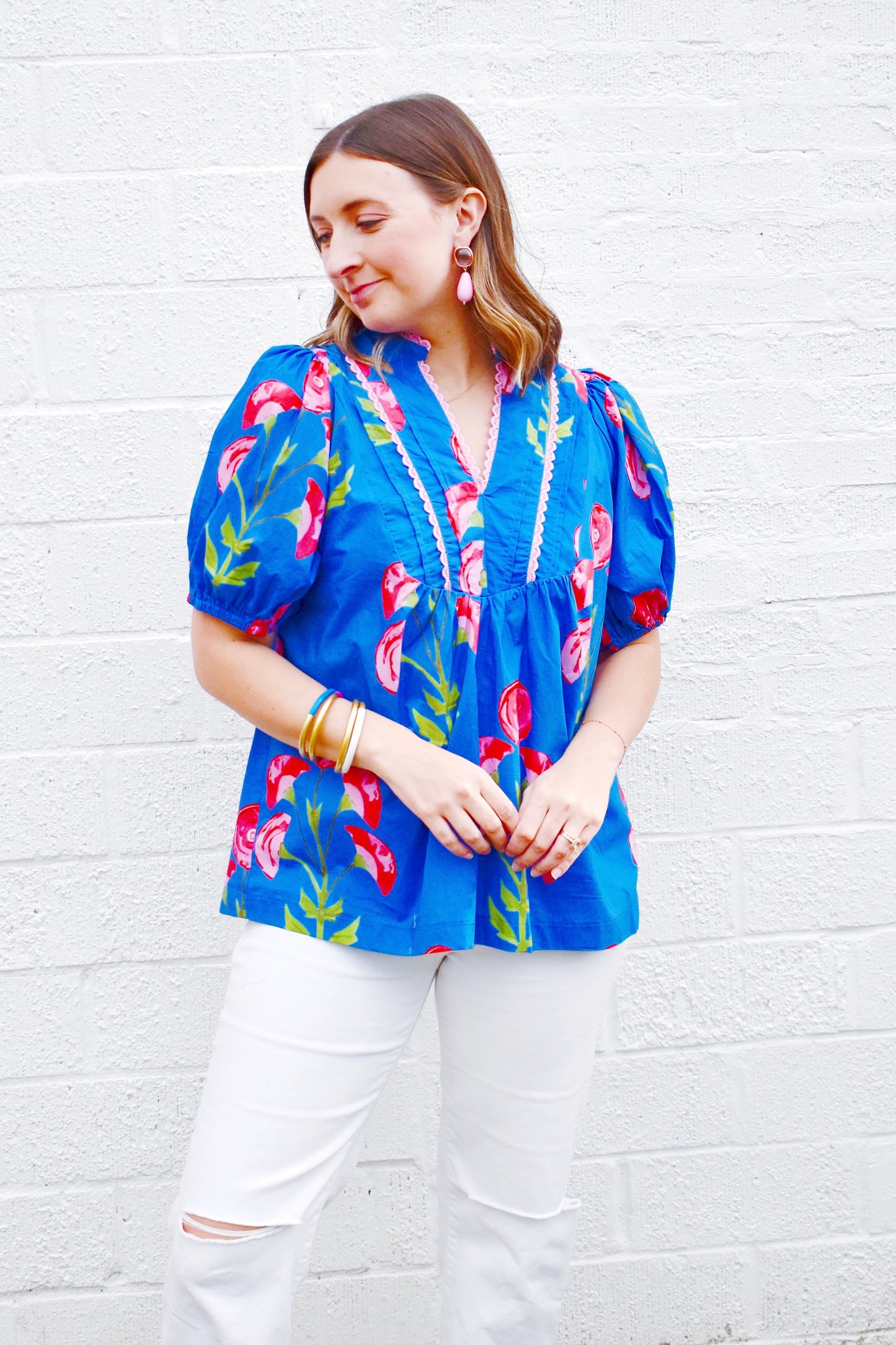 Royal Red Floral Babydoll Blouse