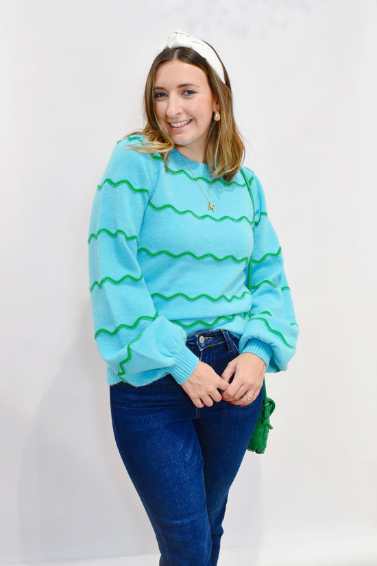 Blue Green Wavy Stripe Sweater